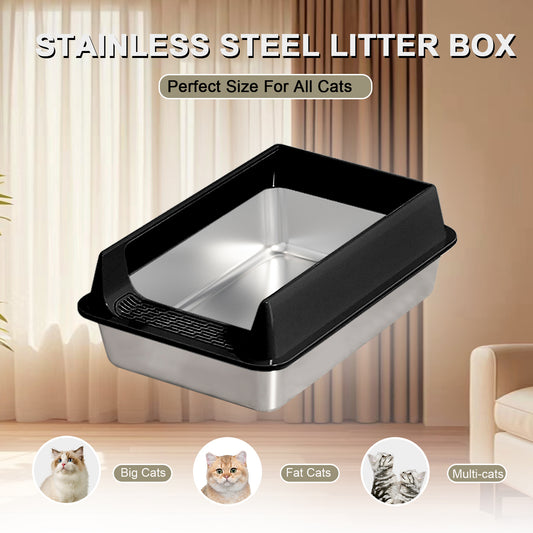 Oversized Stainless Steel Litter Box, Semi-enclosed Splash-proof And Leak-proof Design, Removable Lid, Suitable For Big Cats, And More