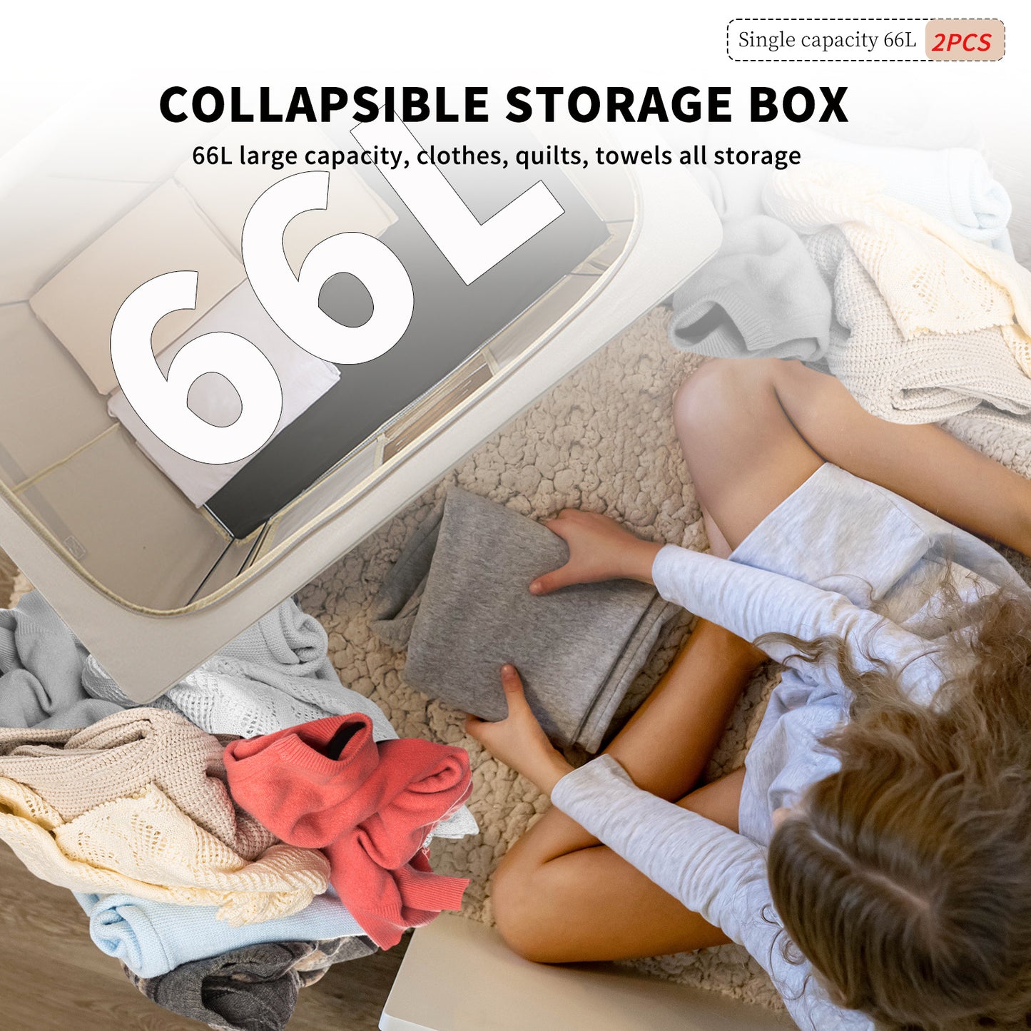 2PCS Foldable Oxford Cloth Storage Boxes  Large Capacity With Clear Window & Sturdy Zippered Lids  Multi-Size Stackable Organizer Bins For Clothes And Quilts  Space-Saving, Easy Access Design  Ide