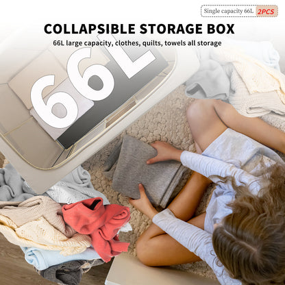 2PCS Foldable Oxford Cloth Storage Boxes  Large Capacity With Clear Window & Sturdy Zippered Lids  Multi-Size Stackable Organizer Bins For Clothes And Quilts  Space-Saving, Easy Access Design  Ide
