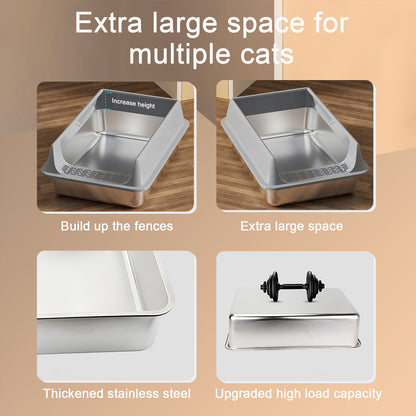 Oversized Stainless Steel Litter Box, Semi-enclosed Splash-proof And Leak-proof Design, Removable Lid, Suitable For Big Cats, And More