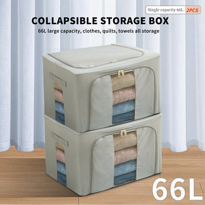 2PCS Foldable Oxford Cloth Storage Boxes  Large Capacity With Clear Window & Sturdy Zippered Lids  Multi-Size Stackable Organizer Bins For Clothes And Quilts  Space-Saving, Easy Access Design  Ide