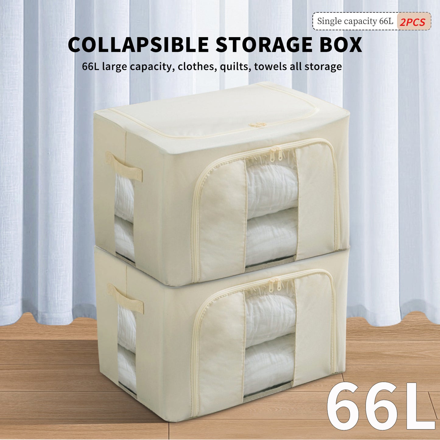 2PCS Foldable Oxford Cloth Storage Boxes  Large Capacity With Clear Window & Sturdy Zippered Lids  Multi-Size Stackable Organizer Bins For Clothes And Quilts  Space-Saving, Easy Access Design  Ide