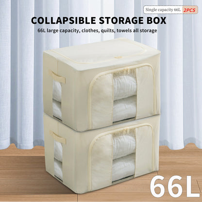 2PCS Foldable Oxford Cloth Storage Boxes  Large Capacity With Clear Window & Sturdy Zippered Lids  Multi-Size Stackable Organizer Bins For Clothes And Quilts  Space-Saving, Easy Access Design  Ide