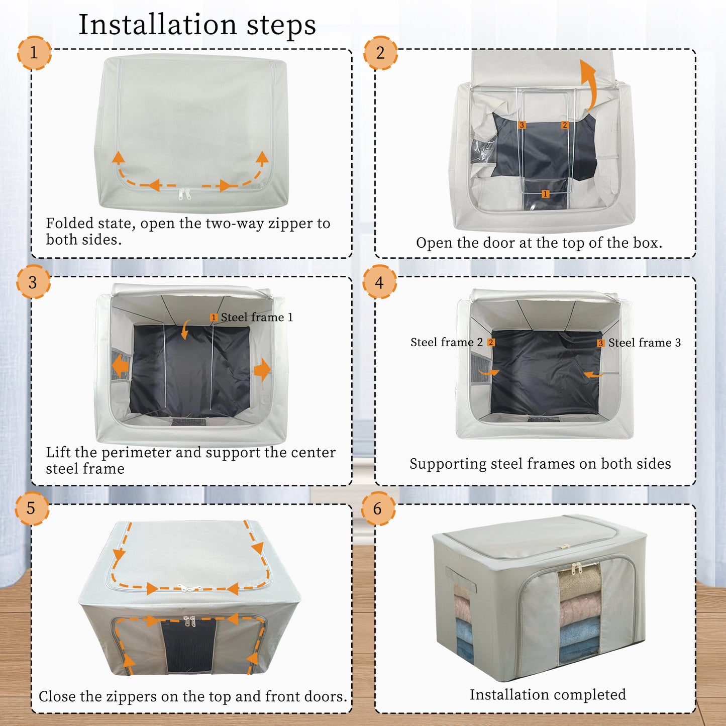 2PCS Foldable Oxford Cloth Storage Boxes  Large Capacity With Clear Window & Sturdy Zippered Lids  Multi-Size Stackable Organizer Bins For Clothes And Quilts  Space-Saving, Easy Access Design  Ide