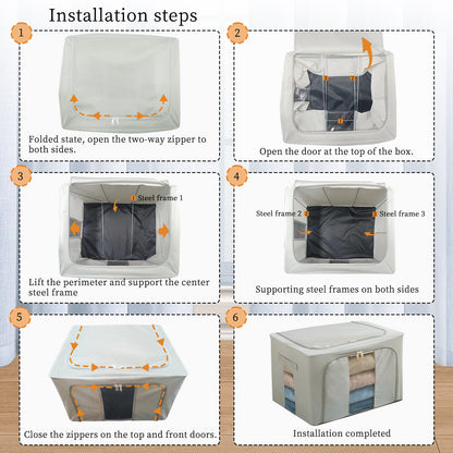 2PCS Foldable Oxford Cloth Storage Boxes  Large Capacity With Clear Window & Sturdy Zippered Lids  Multi-Size Stackable Organizer Bins For Clothes And Quilts  Space-Saving, Easy Access Design  Ide