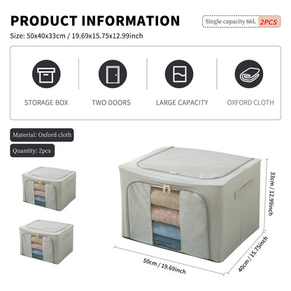 2PCS Foldable Oxford Cloth Storage Boxes  Large Capacity With Clear Window & Sturdy Zippered Lids  Multi-Size Stackable Organizer Bins For Clothes And Quilts  Space-Saving, Easy Access Design  Ide