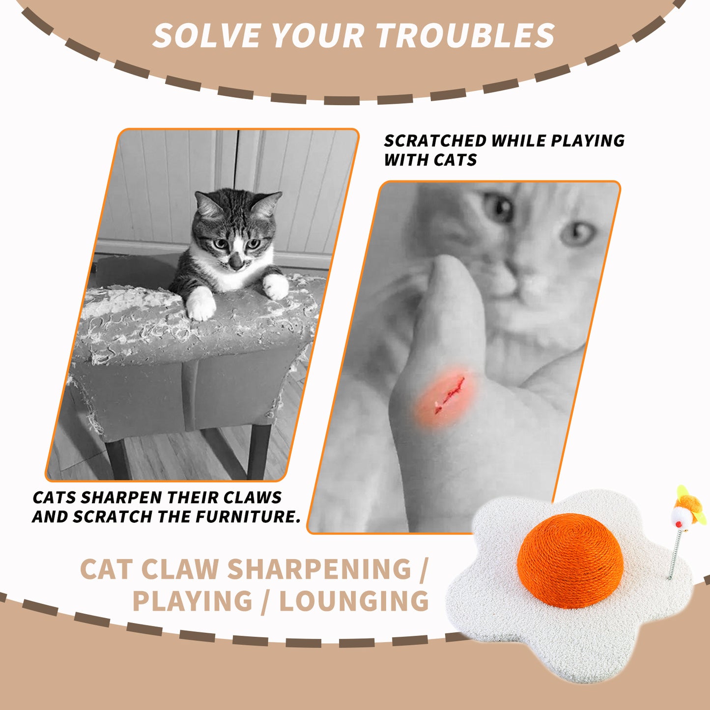 Three-in-one Cat Scratcher, Space-saving Design, Durable Material, Comfortable Claw Grinding Experience, Multi-functional Integration To Meet The Daily Needs Of Cats