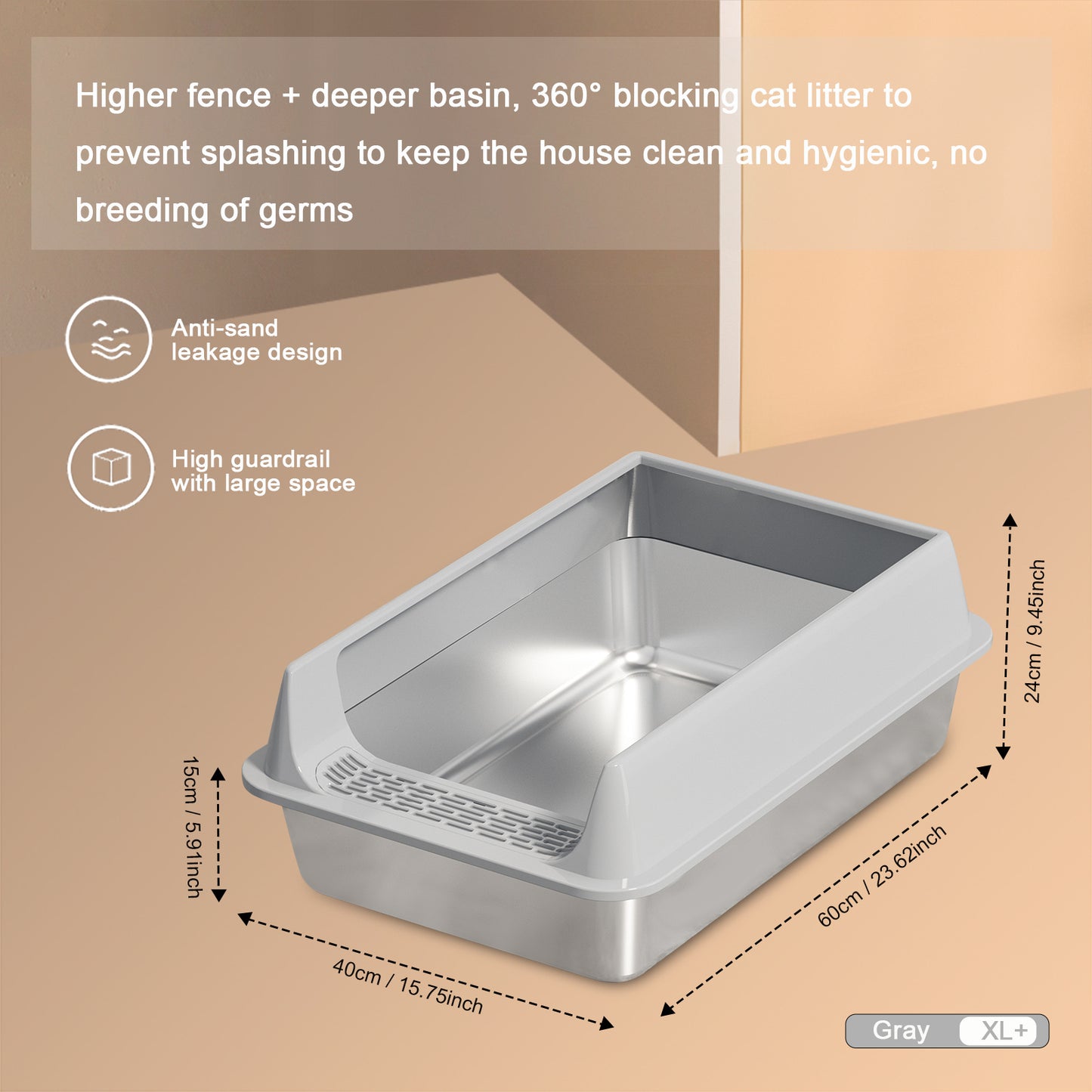 Oversized Stainless Steel Litter Box, Semi-enclosed Splash-proof And Leak-proof Design, Removable Lid, Suitable For Big Cats, And More